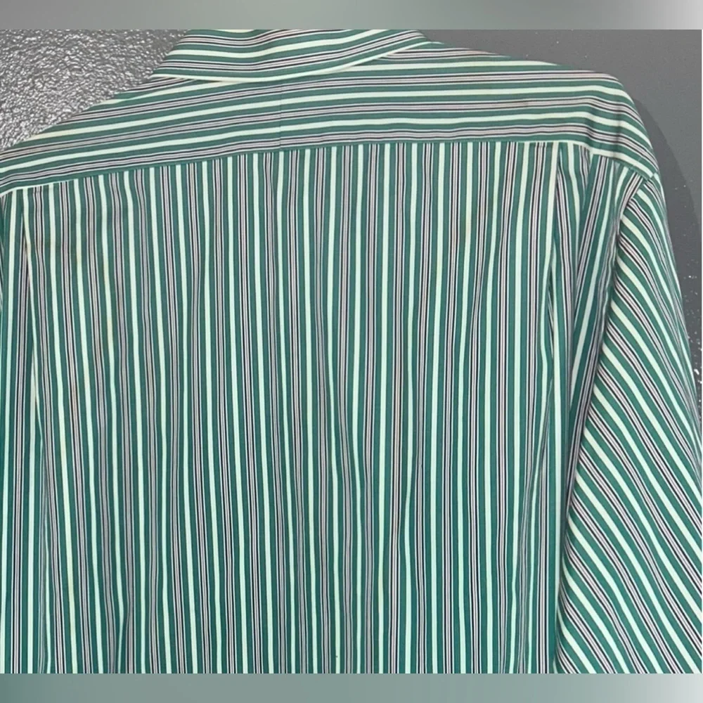 Ralph Lauren Polo Long Sleeve Button XL Regent Classic Fit Collard Green Striped